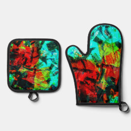 プラシドオレンジ抽象芸術ホルダーとオーブンミット、Calm 鍋つかみ&鍋敷きセット