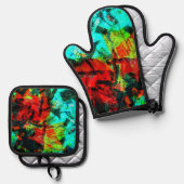 プラシドオレンジ抽象芸術ホルダーとオーブンミット、Calm 鍋つかみ&鍋敷きセット (正面/裏面)