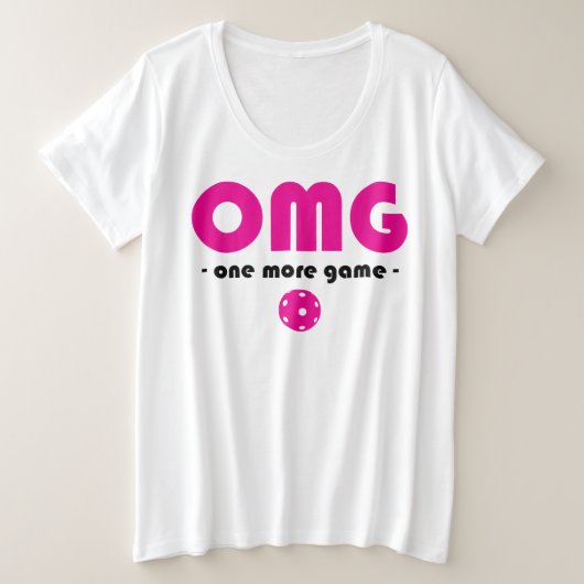 プラスサイズピックボール1つ以上ゲーム白/ピンク プラスサイズTシャツ (デザイン正面)