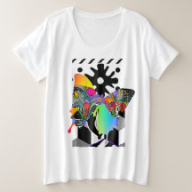 プラスサイズ女性蝶フローラグラフィックTシャツ