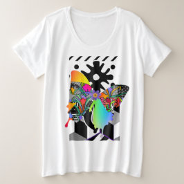 プラスサイズ女性蝶フローラグラフィックTシャツ プラスサイズTシャツ