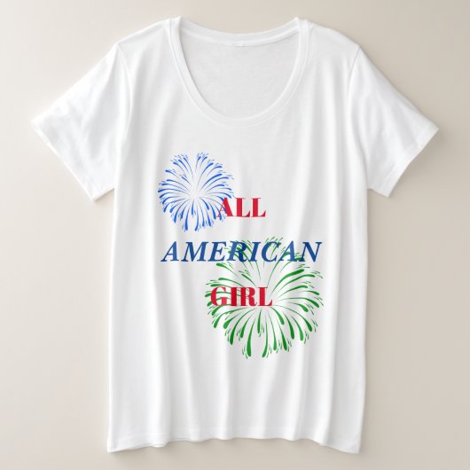 プラスサイズ7月4日tシャツ（Fireworks付き） プラスサイズTシャツ (デザイン正面)