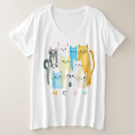 プラスサイズMEOWキャットシャツ – カラフル & おもしろいティー プラスサイズTシャツ