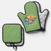 プラスチックごみで休む熊 野生生物 鍋つかみ&鍋敷きセット (正面/裏面)