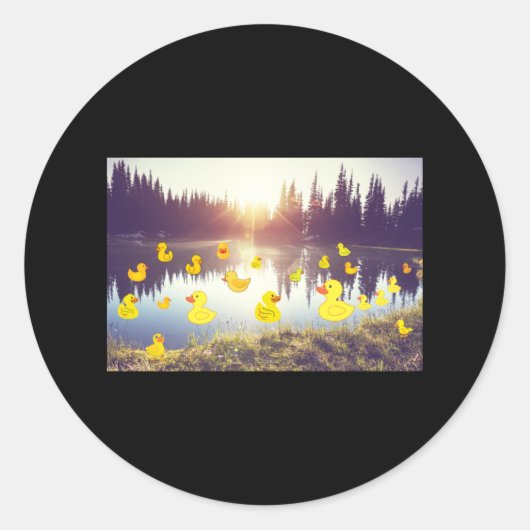 プラスチックのダックで太陽の下で美しい湖が上昇 ラウンドシール (正面)