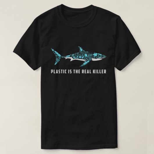プラスチックは実在キラーシャークのプラスチック汚染 Tシャツ (デザイン正面)