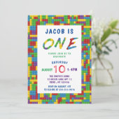 プラスチックカラフルブロックボーイズ第1誕生日 招待状 (スタンド正面)