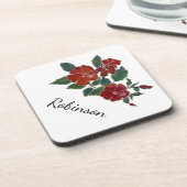 プラスチックコースター – 赤いハイビスカス(名前あり) コースター (左側)
