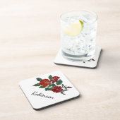 プラスチックコースター – 赤いハイビスカス(名前あり) コースター (右側)