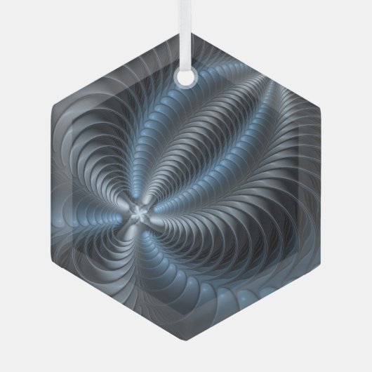 プラスチックブルーグレー3Dフラクタルアートモダン抽象芸術 ガラスオーナメント (正面)