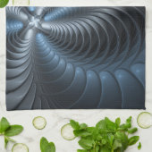 プラスチックブルーグレー3Dフラクタルアートモダン抽象芸術 キッチンタオル (折り畳み)