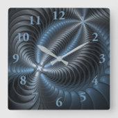 プラスチックブルーグレー3Dフラクタルアートモダン抽象芸術 スクエア壁時計 (正面)