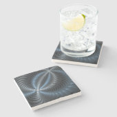 プラスチックブルーグレー3Dフラクタルアートモダン抽象芸術 ストーンコースター (横)