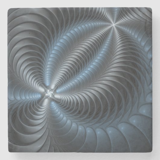 プラスチックブルーグレー3Dフラクタルアートモダン抽象芸術 ストーンコースター (正面)