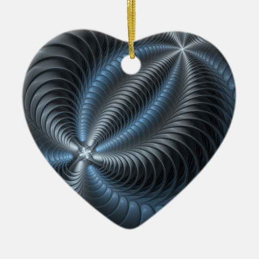 プラスチックブルーグレー3Dフラクタルアートモダン抽象芸術 セラミックオーナメント (正面)