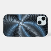 プラスチックブルーグレー3Dフラクタルアートモダン抽象芸術 iPhone 15ケース (裏面横)