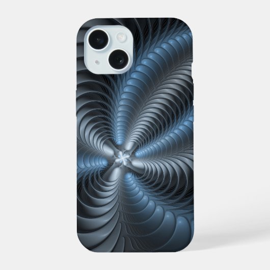 プラスチックブルーグレー3Dフラクタルアートモダン抽象芸術 iPhone 15ケース (裏面)