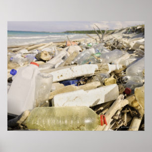 プラスチックボトルと熱帯性海の投棄 ポスター