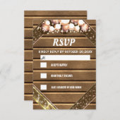 プラスチック木材グリッター金ゴールド明るい電球灯  出欠カード (正面/裏面)