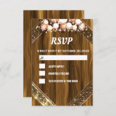 プラスチック木材グリッター金ゴールド明るい電球灯 出欠カード (正面/裏面)