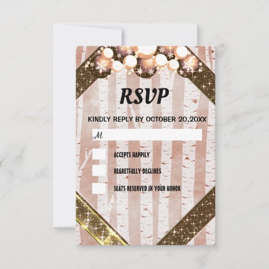 プラスチック木材金ゴールドグリッター明るい電球灯  出欠カード (正面)