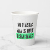 「プラスチック波なし、海のみ節約」タイポグラフィ 紙コップ (正面)