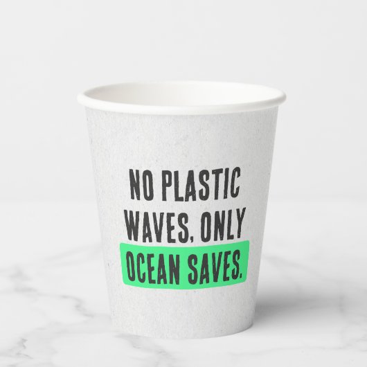 「プラスチック波なし、海のみ節約」タイポグラフィ 紙コップ (正面)
