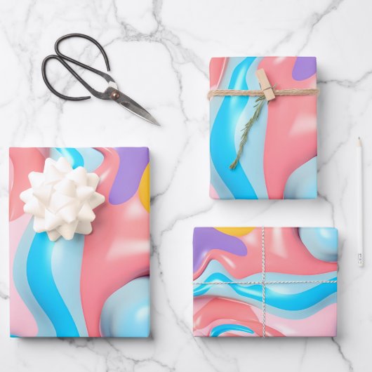 プラスチック流体3D抽象芸術 ラッピングペーパーシート (正面)