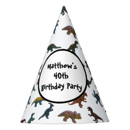 プラスチック玩具恐竜のコラージュとメッセージ パーティーハット