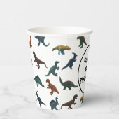 プラスチック玩具恐竜のコラージュとメッセージ 紙コップ (右)