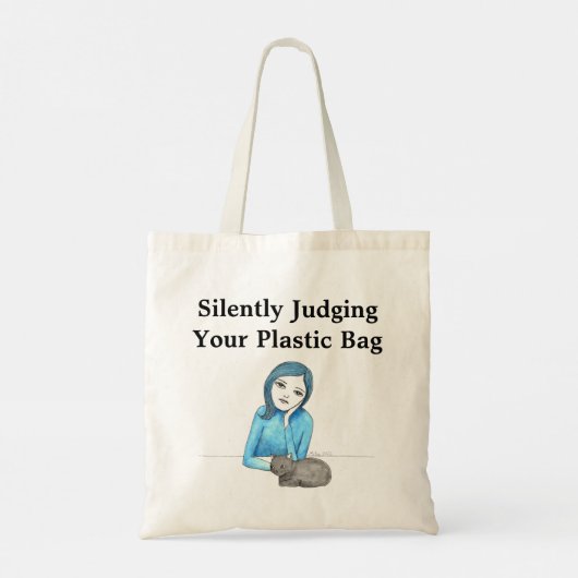 プラスチック環境保護主義者を黙々と判断すおもしろいる トートバッグ (裏面)