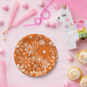 プラスチック花レトロ60s 70sフローラプリントパターン ペーパープレート (パーティー)