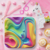 プラスチック虹の流体シェイプ ペーパープレート (パーティー)