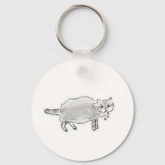 プラスチック袋の中の灰色の猫 鉛筆画 キーホルダー (正面)