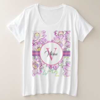 プラスモノグラムのサイズ白と紫のTシャツ プラスサイズTシャツ