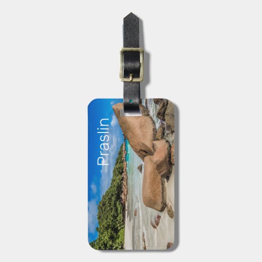 プラスリンセーシェルズアイランドアンセラツィオビーチギフト ラゲッジタグ (正面縦)