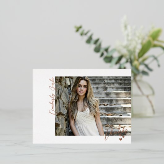 プラス感謝していハートグラードフォトフォイルはがき 箔招待状ポストカード (立ち正面)