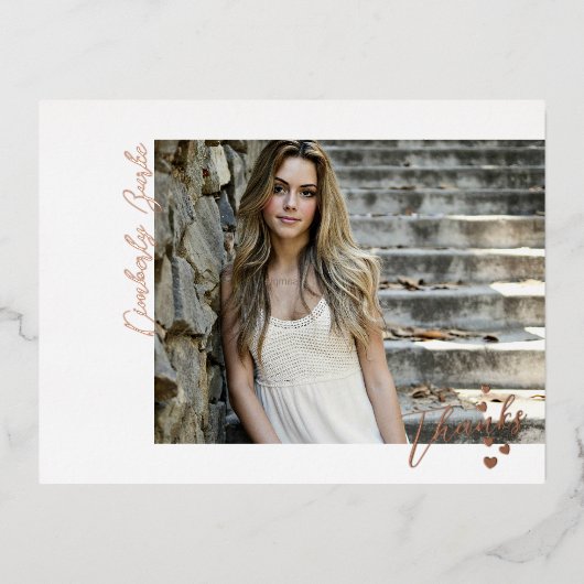 プラス感謝していハートグラードフォトフォイルはがき 箔招待状ポストカード (正面)