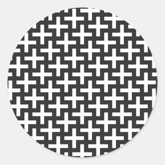 プラス記号で作られたb&wパターン ラウンドシール (正面)