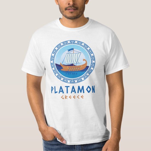 プラタモン，ギリシャの船デザインメンズ Tシャツ (正面)