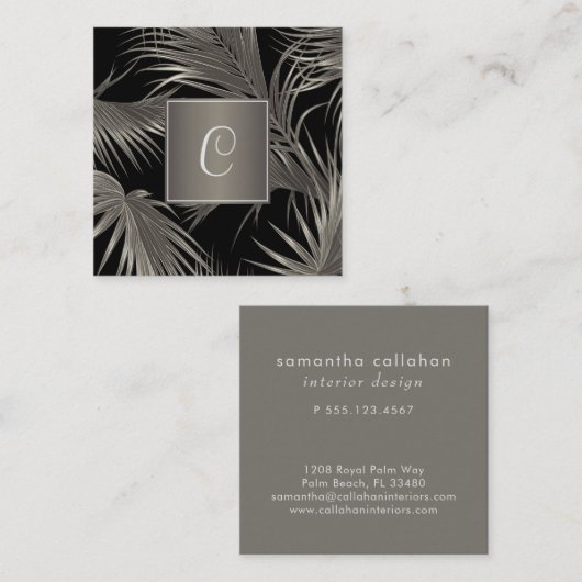 プラチエレガントナパーム模様(モノグラム付) スクエア名刺 (正面/裏面)