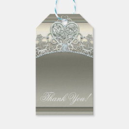 プラチナアイボリープリンセスハートティアラバースデーパーティー ギフトタグ