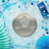 プラチナアイボリープリンセスハートティアラバースデーパーティー ペーパープレート (パーティー)