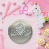 プラチナアイボリープリンセスハートティアラバースデーパーティー ペーパープレート (パーティー)