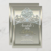 プラチナアイボリープリンセスハートティアラ誕生日パーティー 招待状 (正面/裏面)