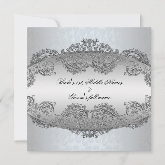 プラチナシルバーダマスクフレーム結婚式招待状 招待状 (正面)