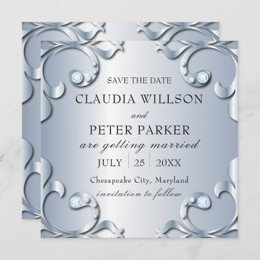 プラチナダイヤスタイリッシュンクラシックズフォーマル結婚ズ セーブザデート (正面/裏面)