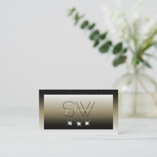 プラチナベージュグラディエントスパークルダイヤモンドモノグラム 名刺 (スタンド正面)