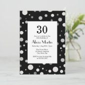 プラチナムシルバーグレー水玉模様ブラック30誕生日 招待状 (スタンド正面)