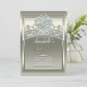 プラチナム アイボリー プリンセス ハート ティアラ スウィート 16 パーティー 招待状 (スタンド正面)